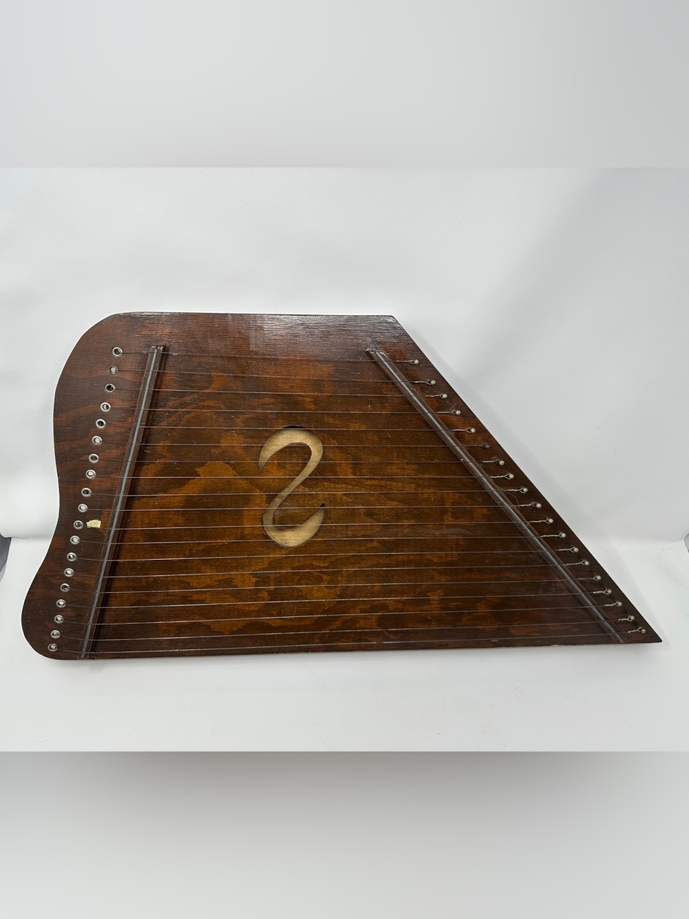Vintage Dark Wood Zither psaltery with Decorative Sound Hole